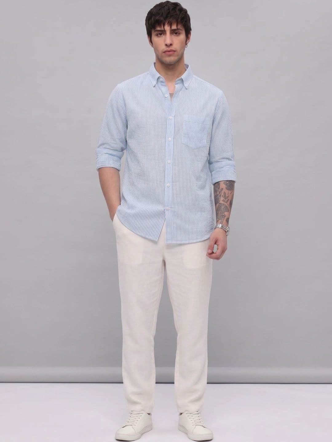 HENSHIKA Men Standard Striped Casual Shirt thumbnail 2