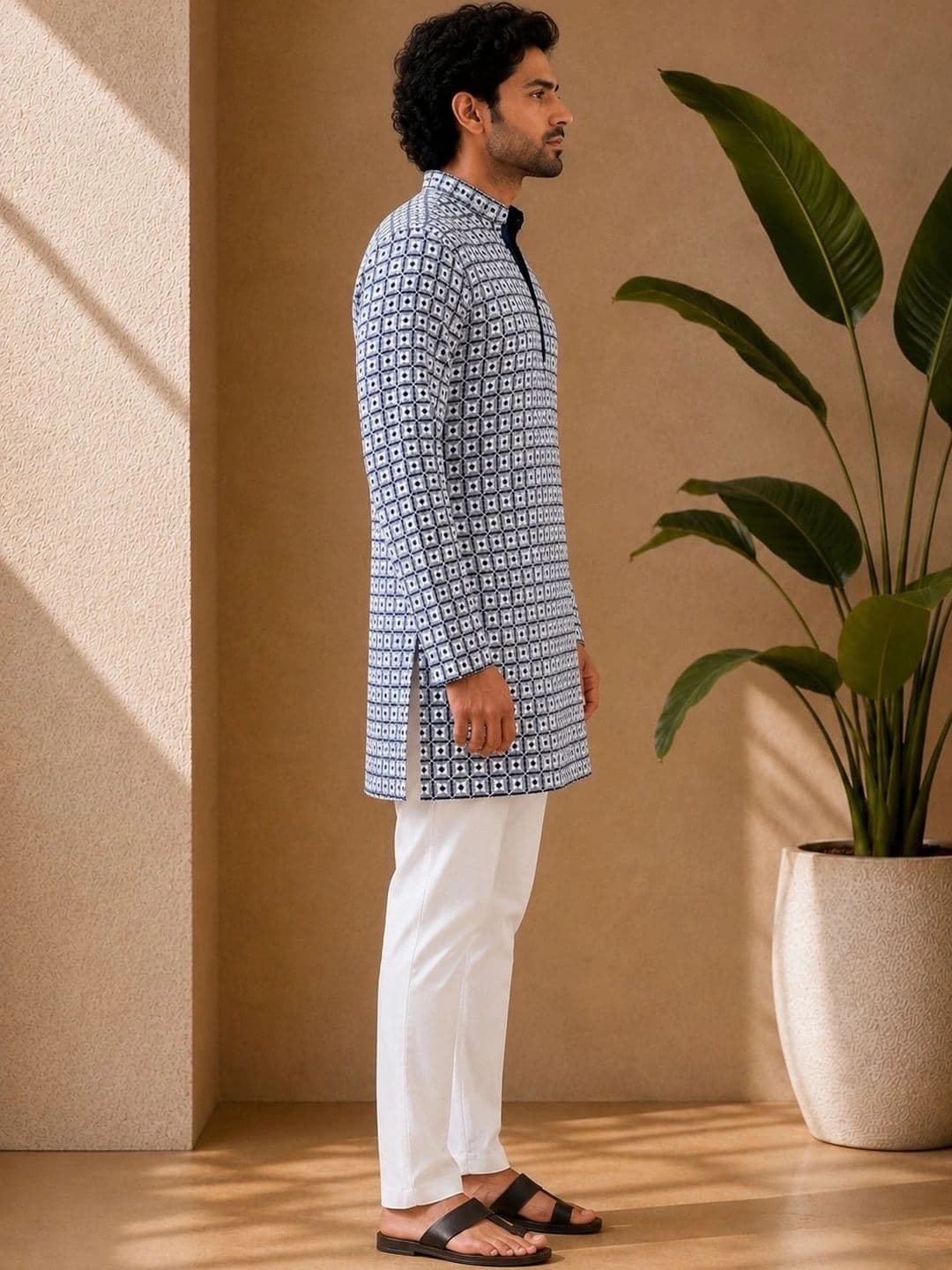 House of Pataudi Men Geometric Printed Kurta thumbnail 3