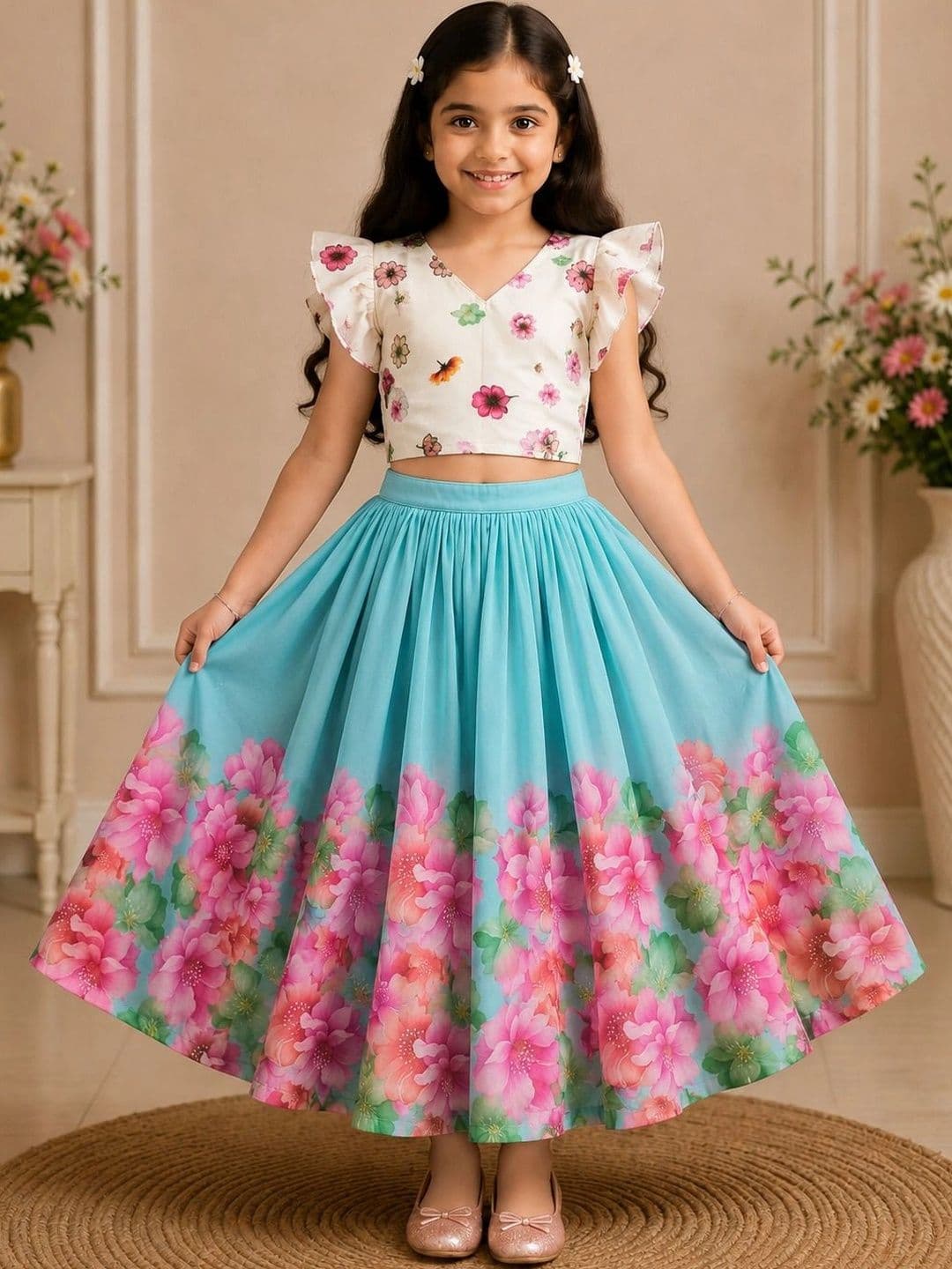KALINI Girls Printed Ready to Wear Lehenga & - view 1