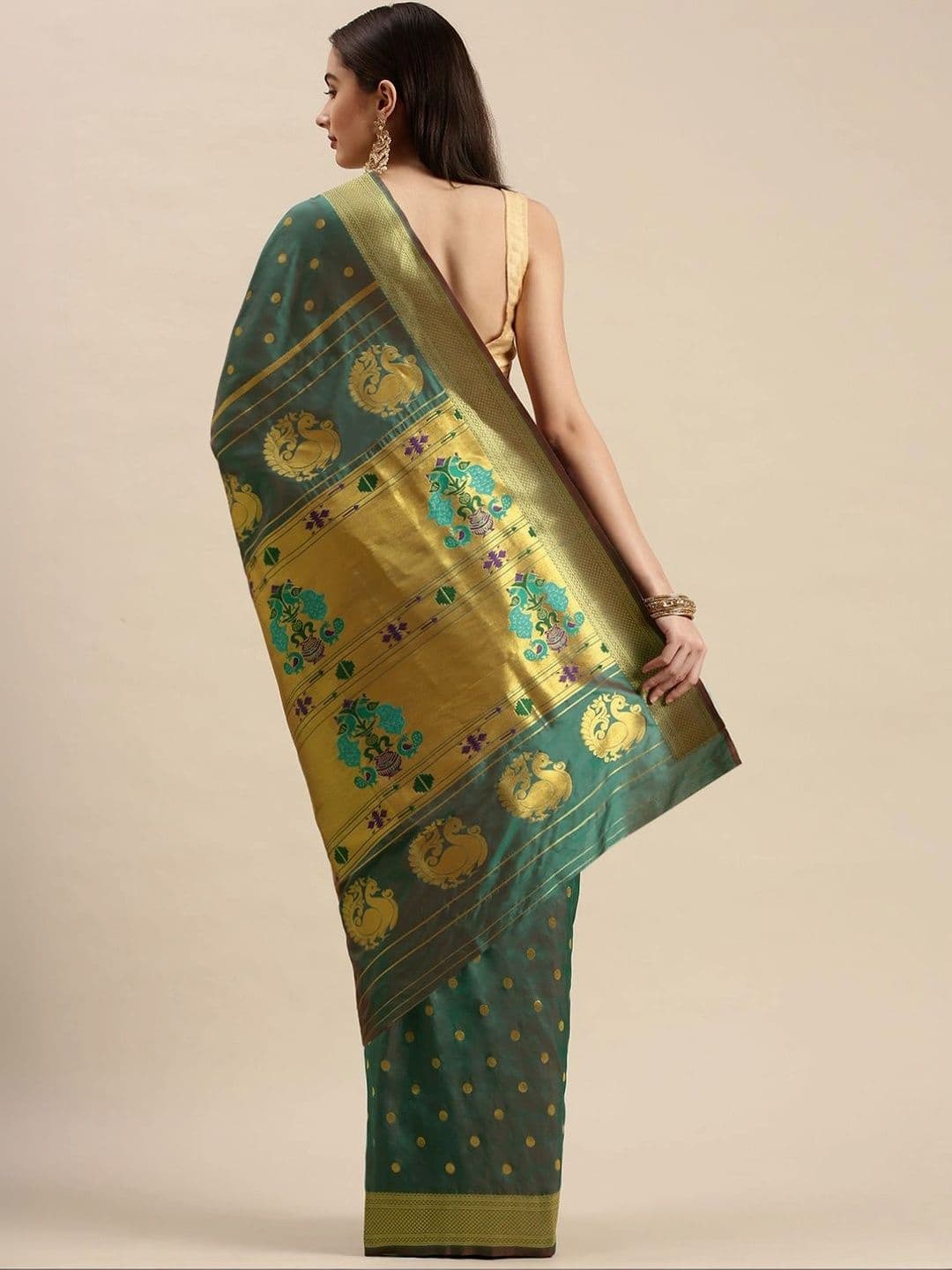 KALINI Women Woven Design Zari Art Silk Paithani Saree thumbnail 3