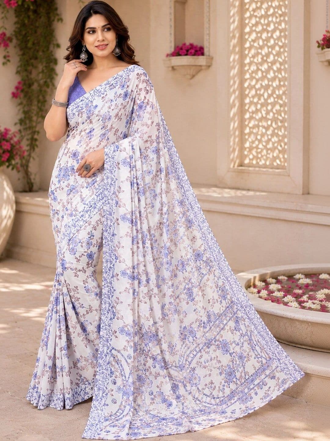 NARIVESH TRENDS Floral Poly Georgette Saree thumbnail 2