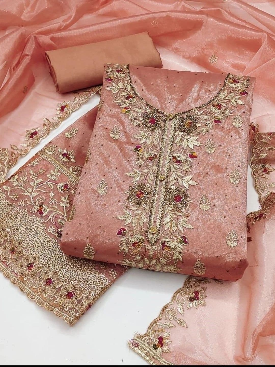 Deekay embrotex Embroidered Art Silk Unstitched Dress Material - view 1