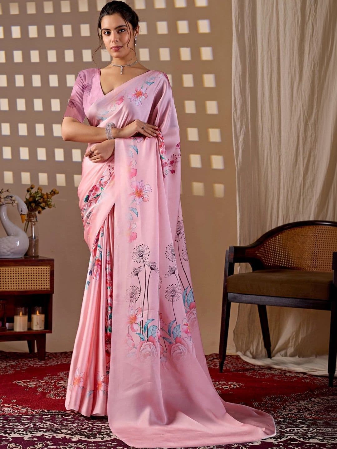 KALINI Floral Satin Designer Saree - view 1