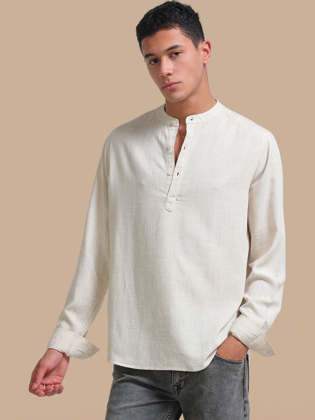 StitchX Men's Pure Cotton Mandarin Collar Kurta Shirt - view 1