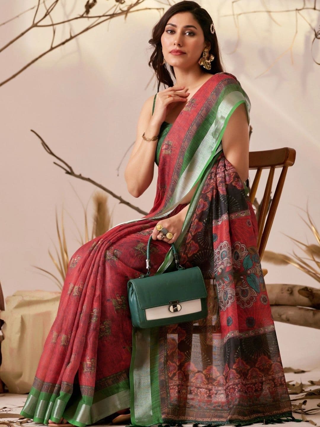 DIVASTRI Ethnic Motifs Linen Blend Designer Patola Saree thumbnail 5
