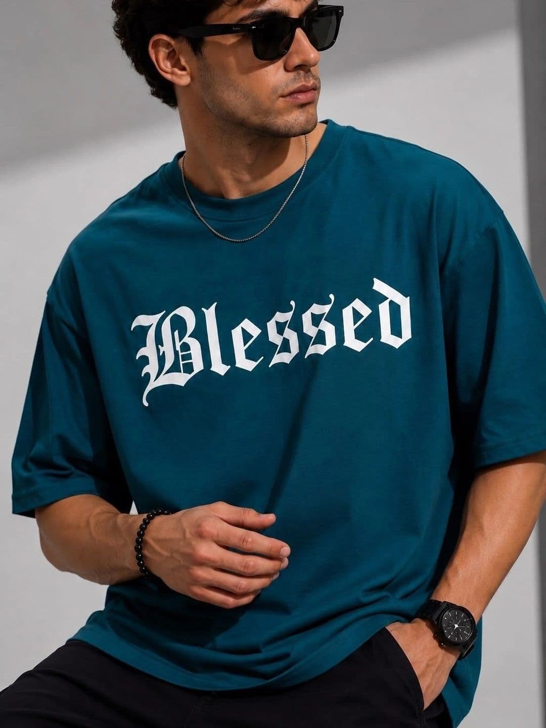 POPPYDOMS Men's Oversized Typography Print T-shirt thumbnail 2