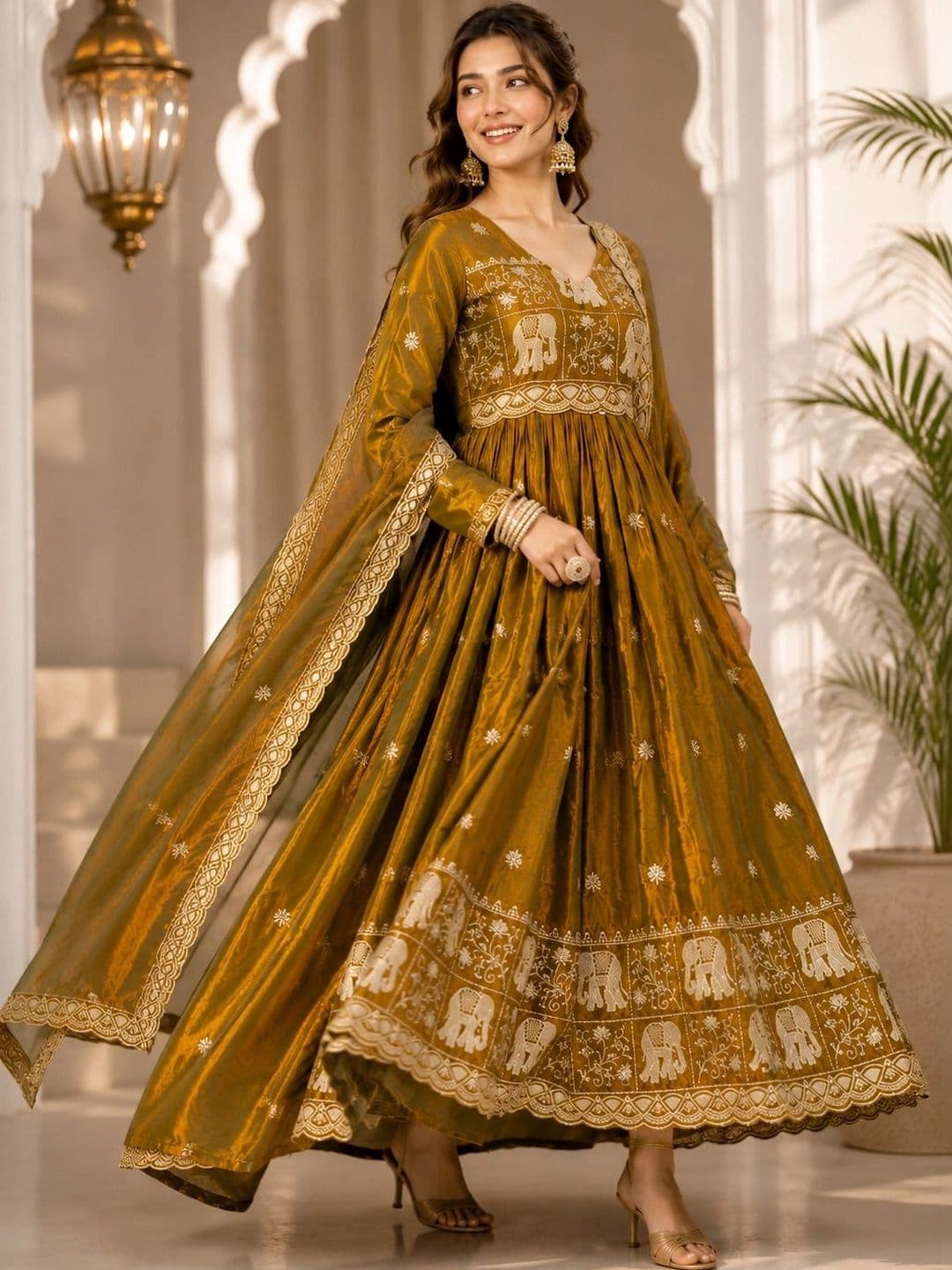 Moda Rapido Women Ethnic Motifs Embroidered Empire Kurta with Palazzos & With Dupatta thumbnail 6