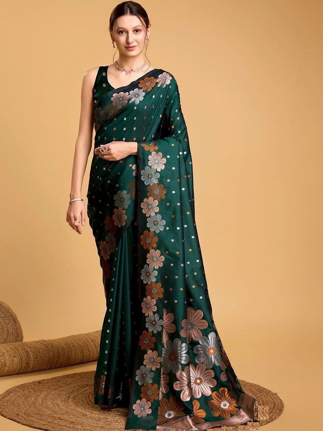 Leafsy Floral Art Silk Banarasi Saree - view 1