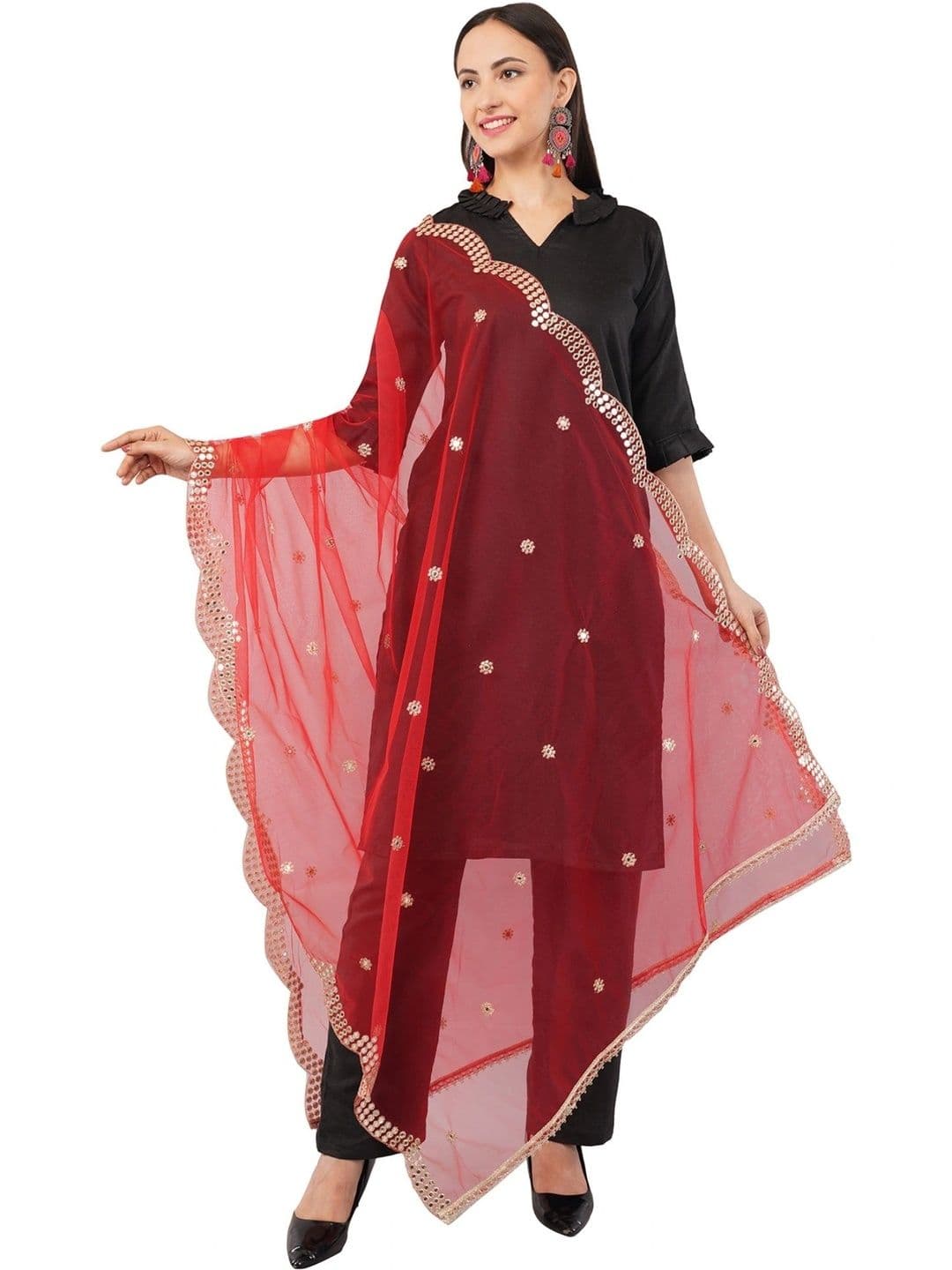 IVAARA Ethnic Motifs Embroidered Dupatta with Mirror Work - view 1