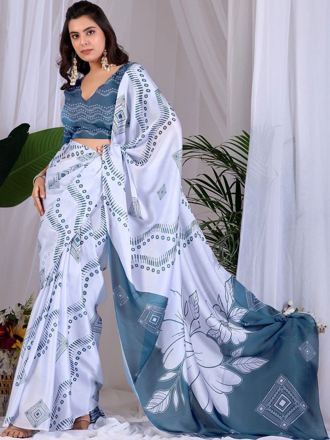 KALINI Floral Satin Designer Saree thumbnail 2