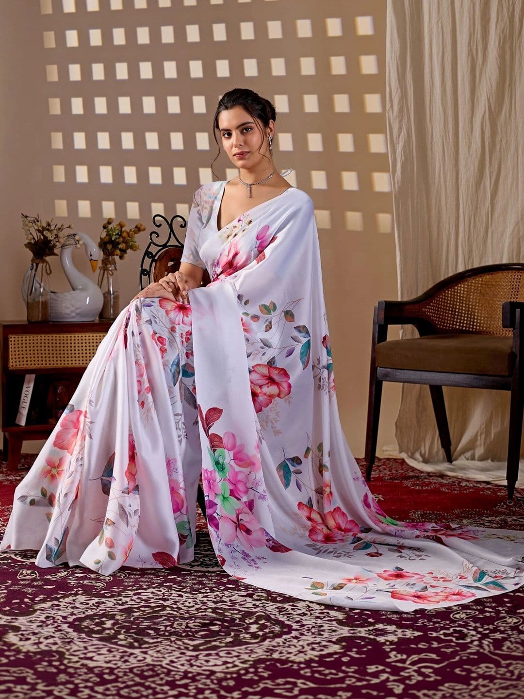 Mitera Floral Satin Designer Saree thumbnail 6