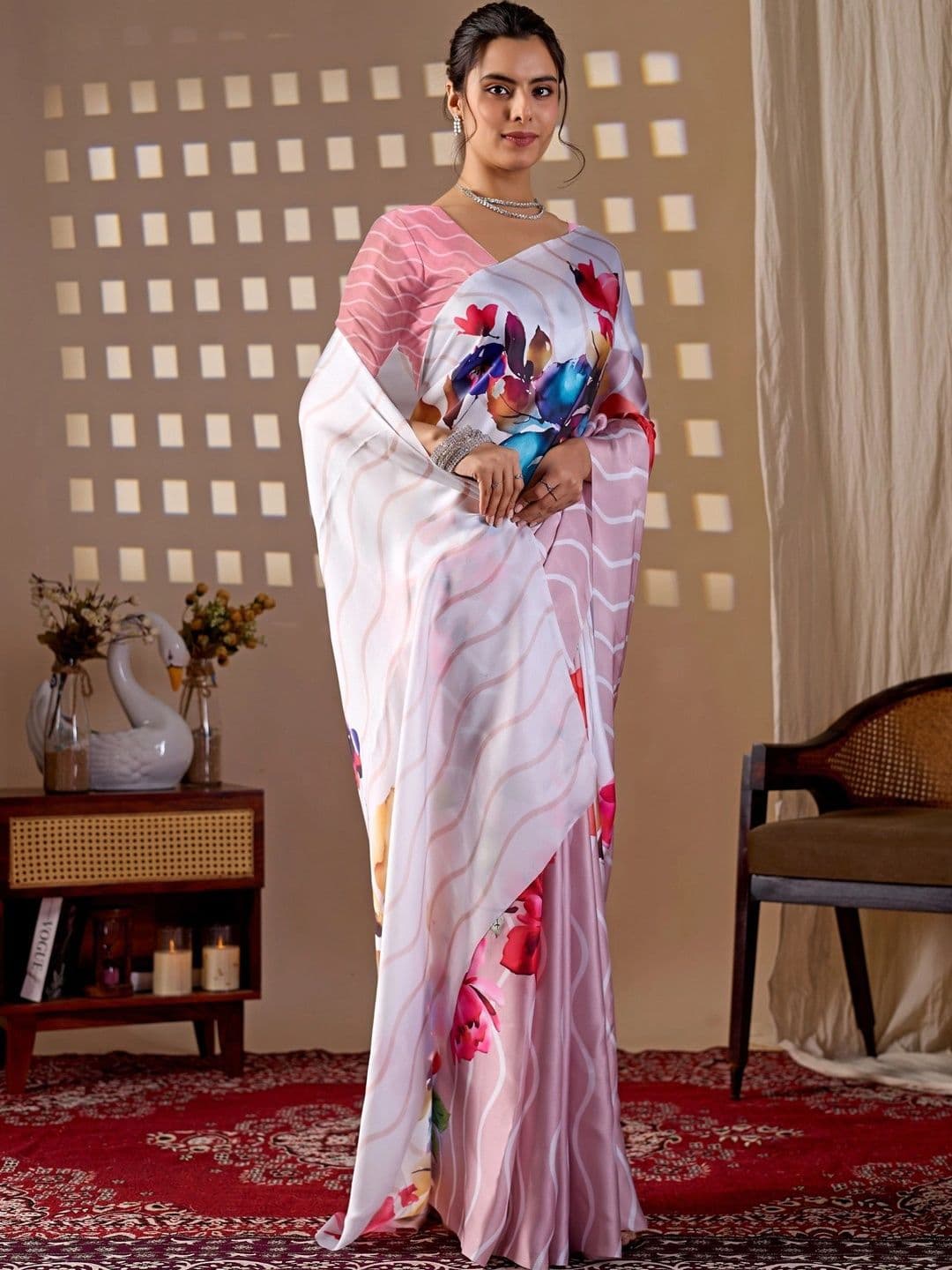Mitera Floral Satin Designer Saree thumbnail 7