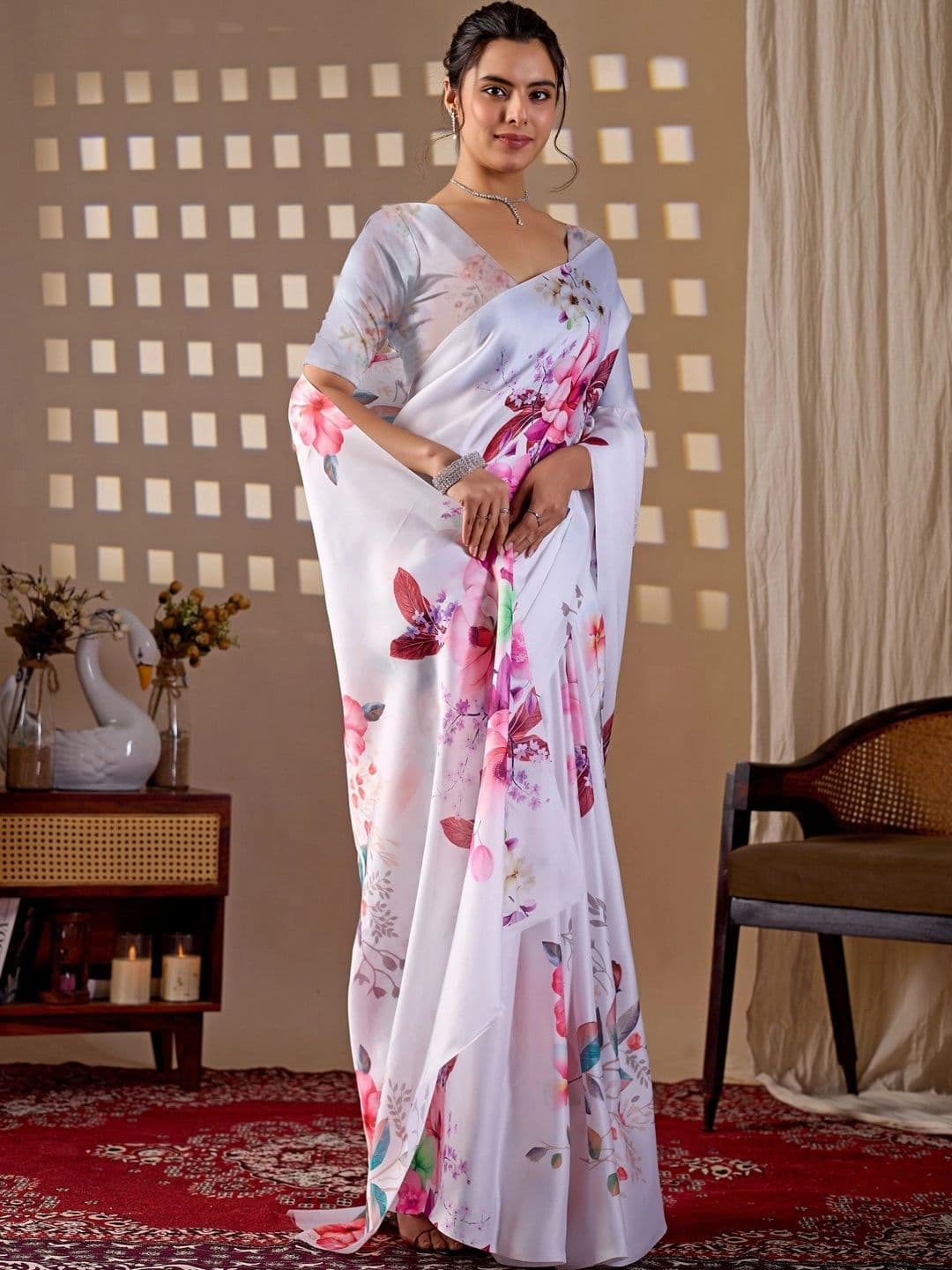 Mitera Floral Satin Designer Saree - view 1