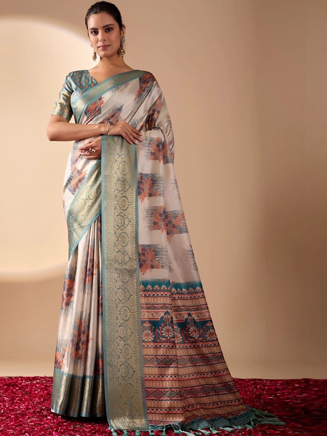 Mitera Floral Zari Silk Blend Designer Saree - view 1