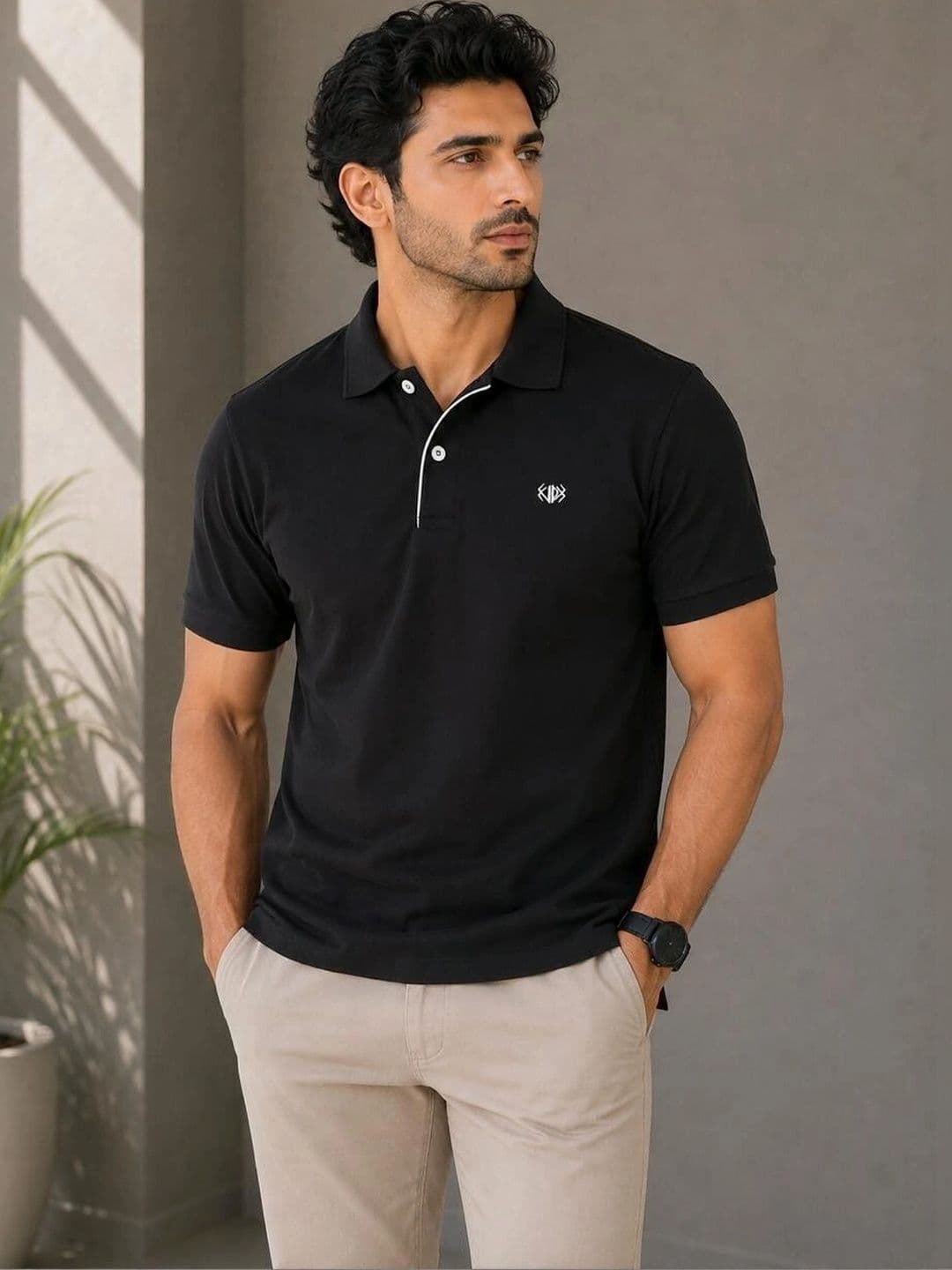 VELDEER Men Brand Logo Polo Collar T-shirt - view 1