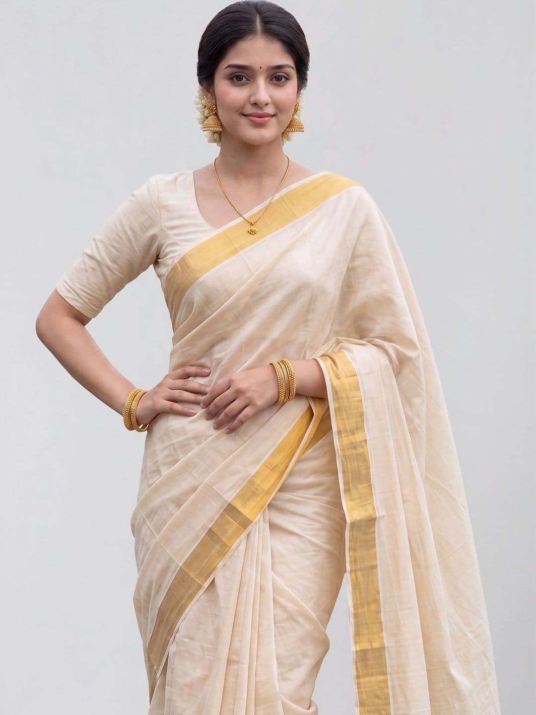 Ramraj Pure Cotton Handloom Kasavu Saree thumbnail 3