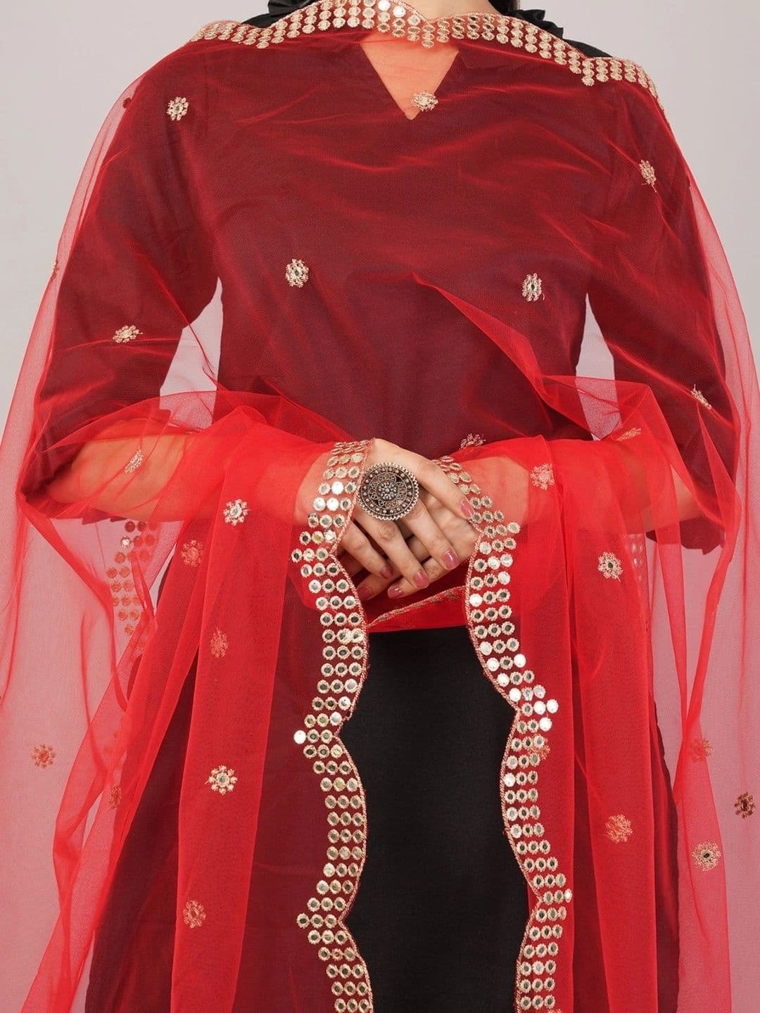 IVAARA Ethnic Motifs Embroidered Dupatta with Mirror Work thumbnail 5