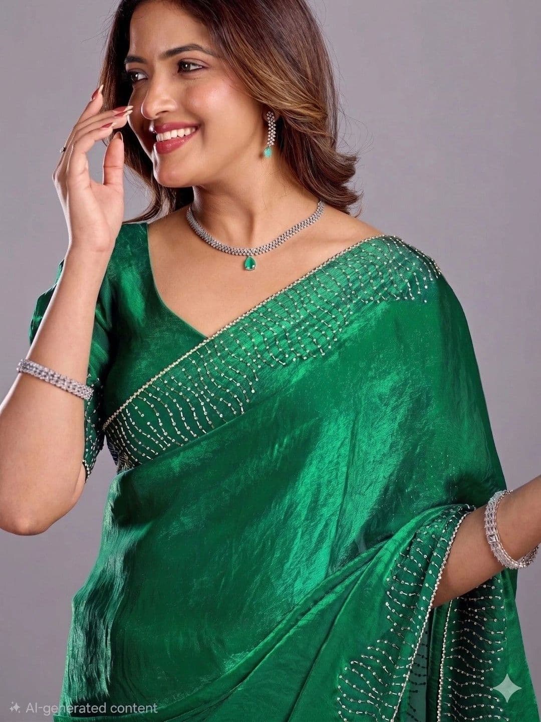 shreevali creation Embellished Satin Saree thumbnail 3