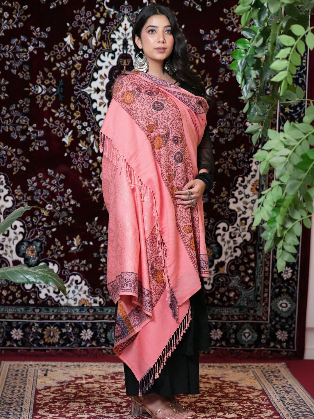 S.T. Women Ethnic Motifs Woven Design Acrylic Shawl thumbnail 3