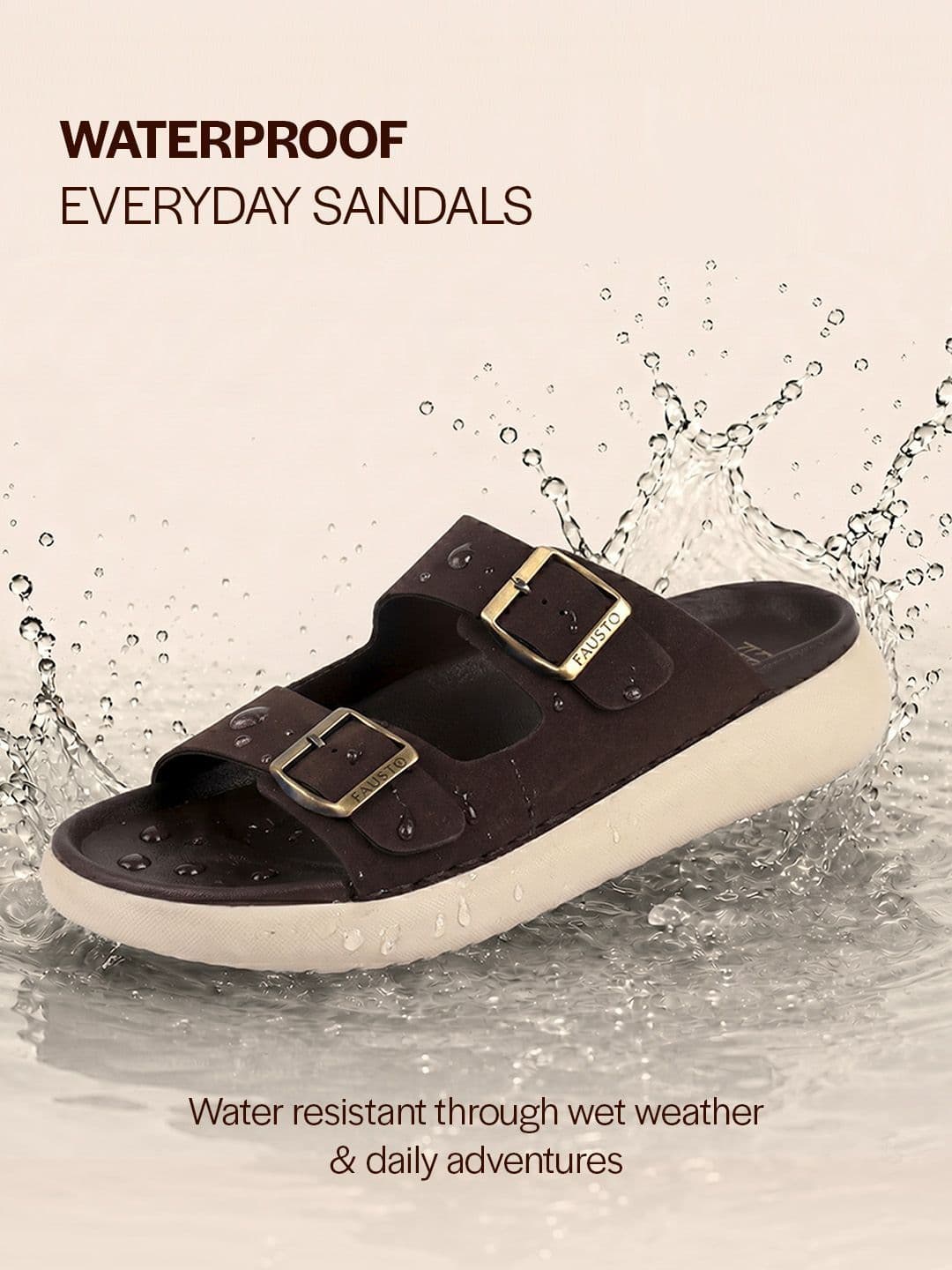 FAUSTO Men Solid Waterproof Comfort Sandals with Buckle Strap thumbnail 4