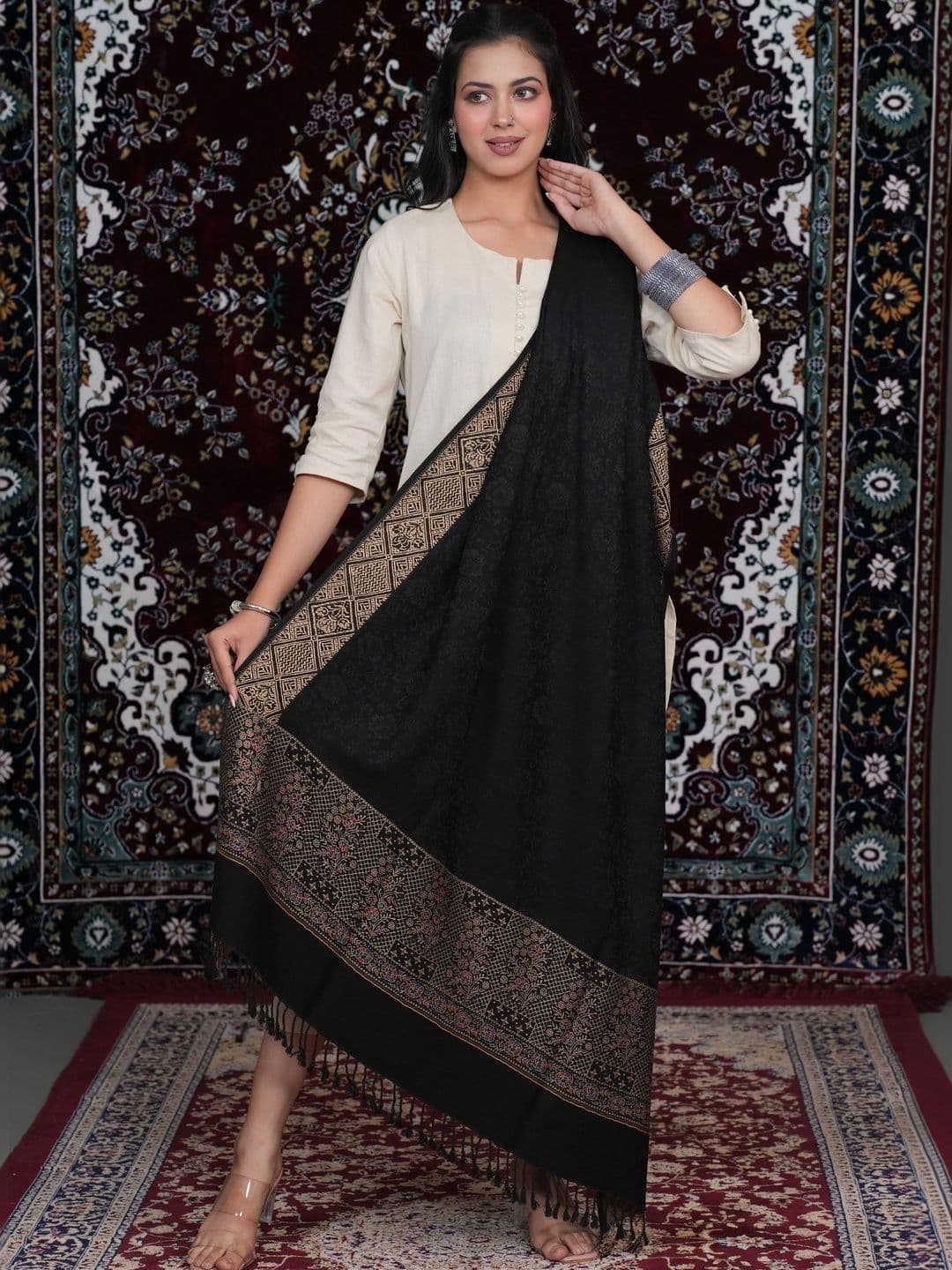 S.T. Women Ethnic Motifs Woven Design Acrylic Shawl - view 1