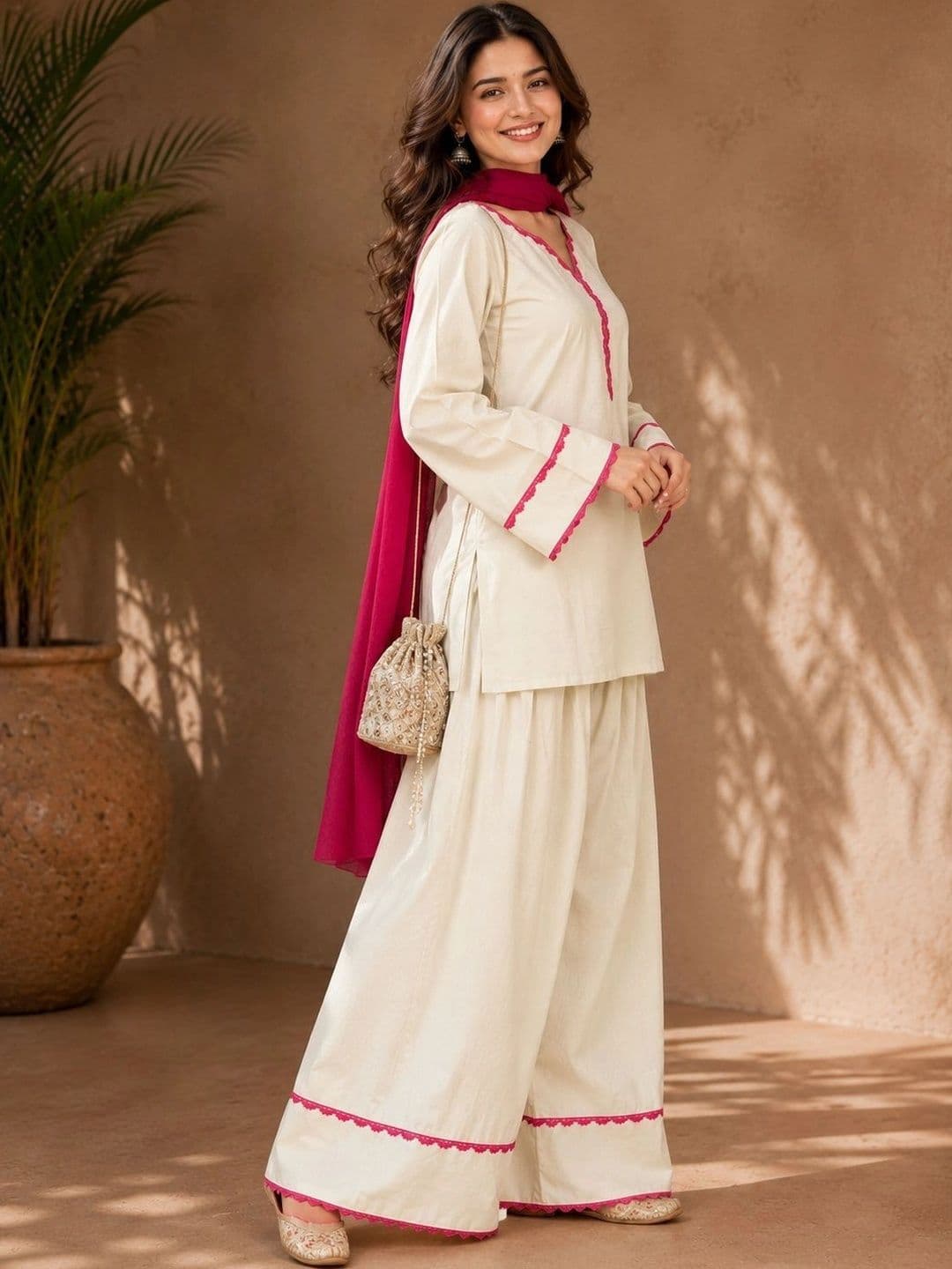 Sangria Women Regular Thread Work Pure Cotton Kurta with Sharara & With Dupatta thumbnail 4