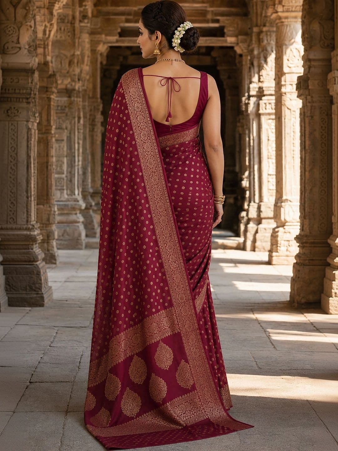 Mitera Polka Dot Zari Silk Blend Designer Banarasi Saree thumbnail 3