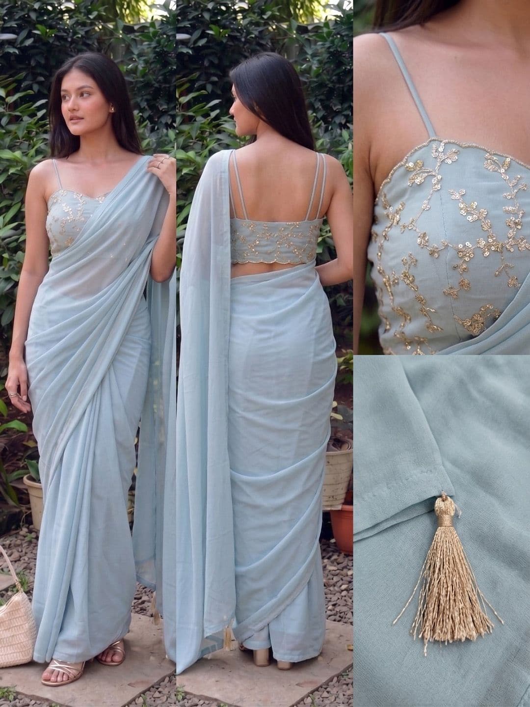 Shreevally Floral Embroidered Poly Georgette Designer Saree thumbnail 4