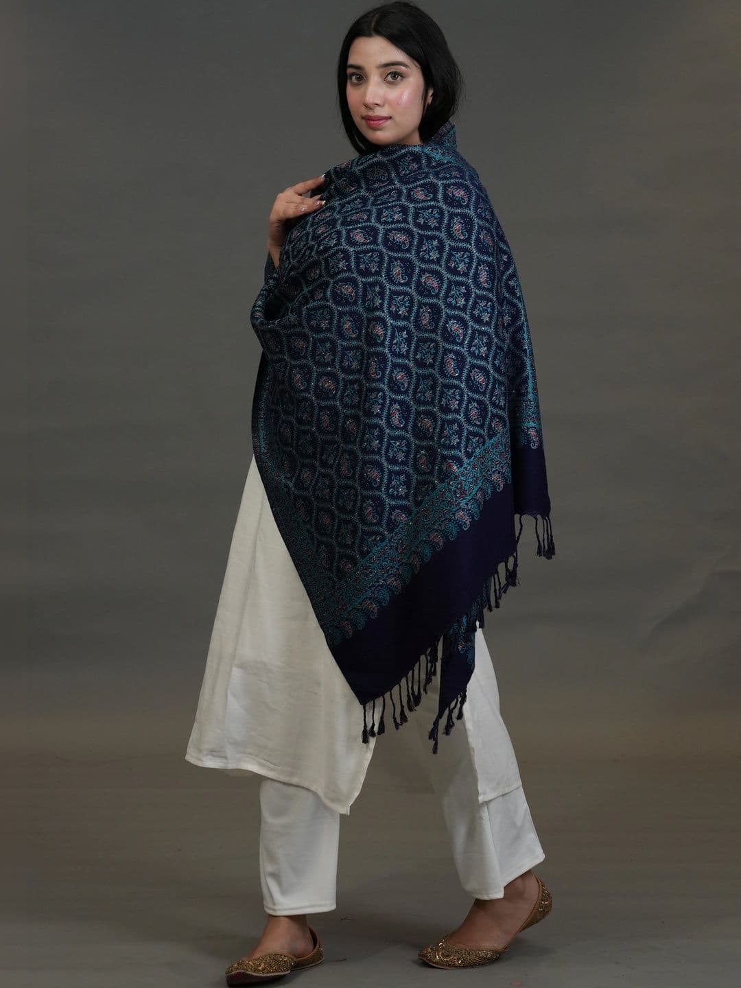 S.T. Women Ethnic Motifs Woven Design Acrylic Shawl thumbnail 5