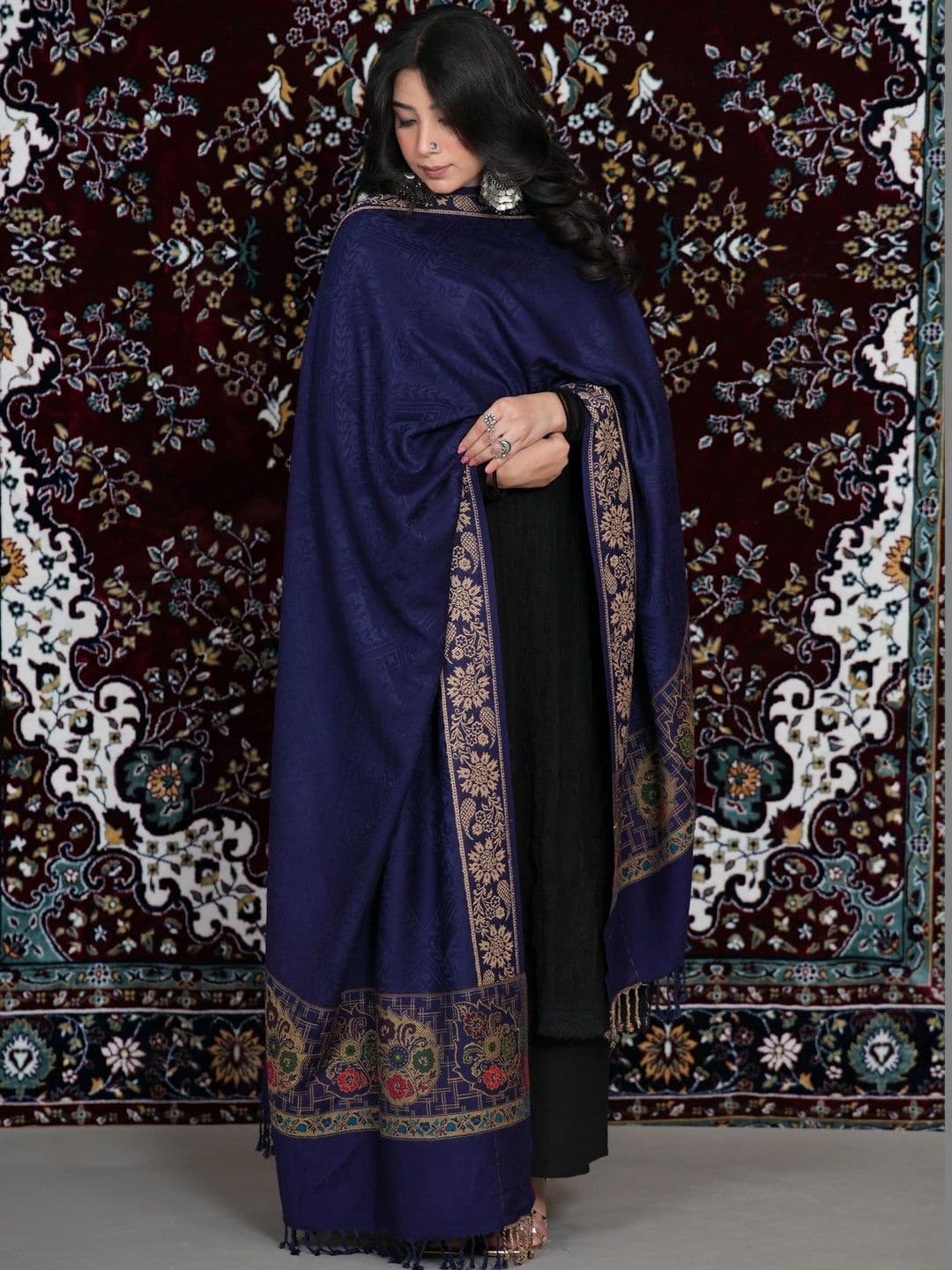 SHIFNEEN Women Ethnic Motifs Woven Design Acrylic Shawl thumbnail 2