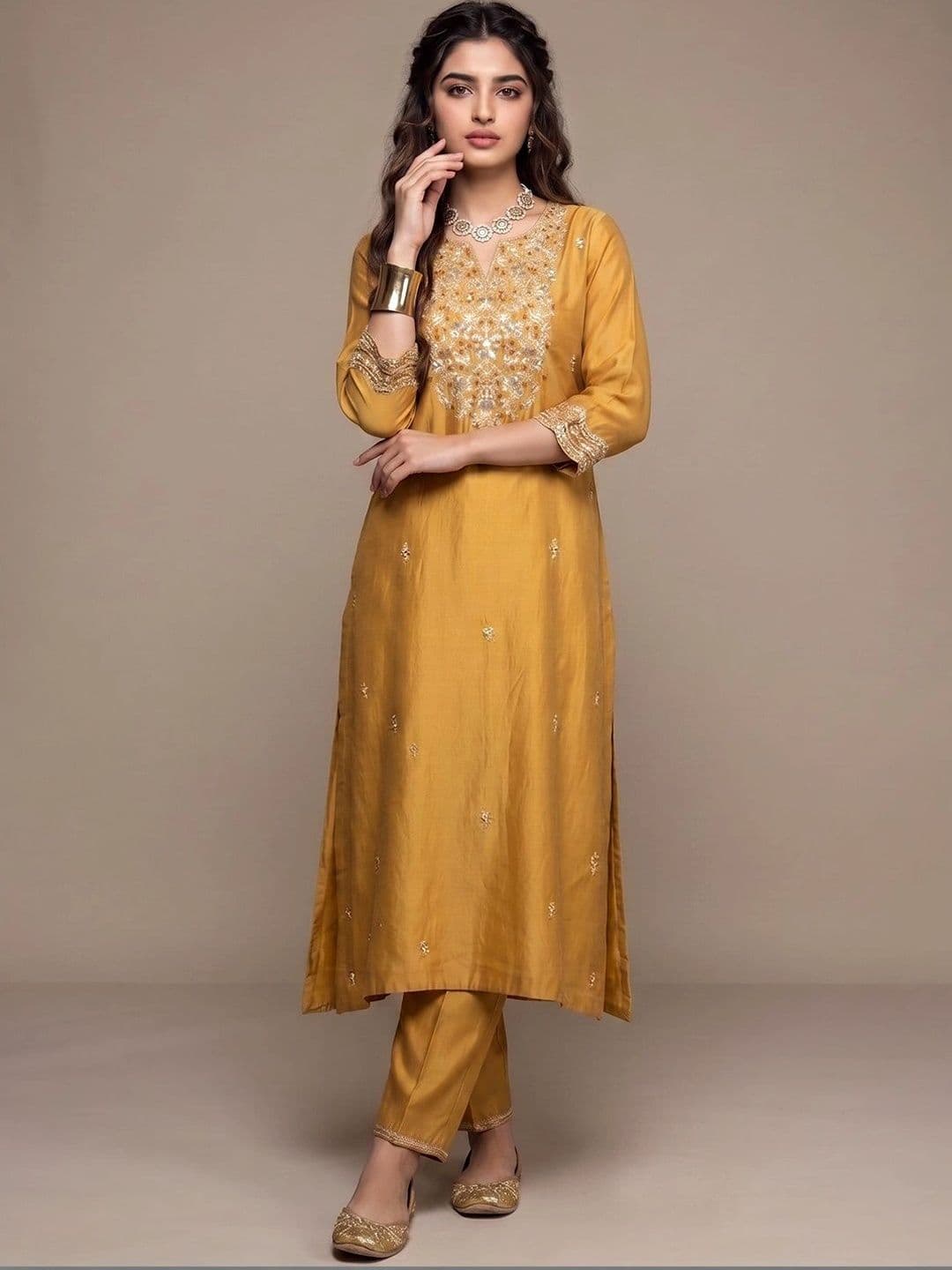 Varanga Women Ethnic Motifs Embroidered Regular Thread Work Kurta with Palazzos & With Dupatta thumbnail 7