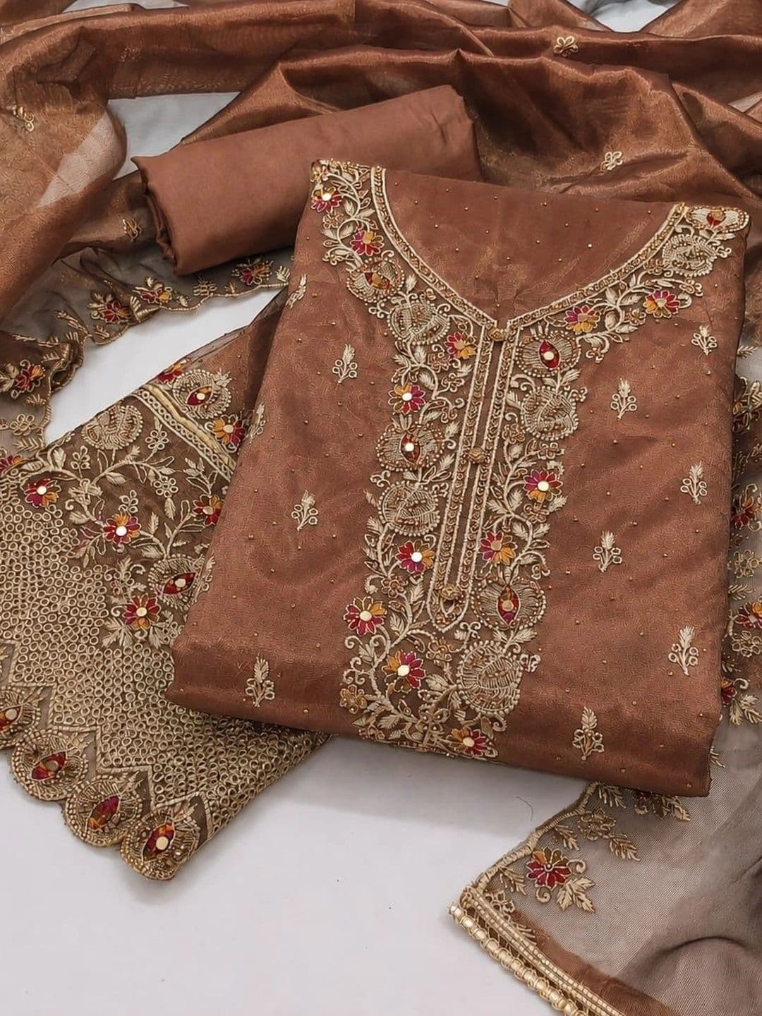 Deekay embrotex Embroidered Art Silk Unstitched Dress Material - view 1