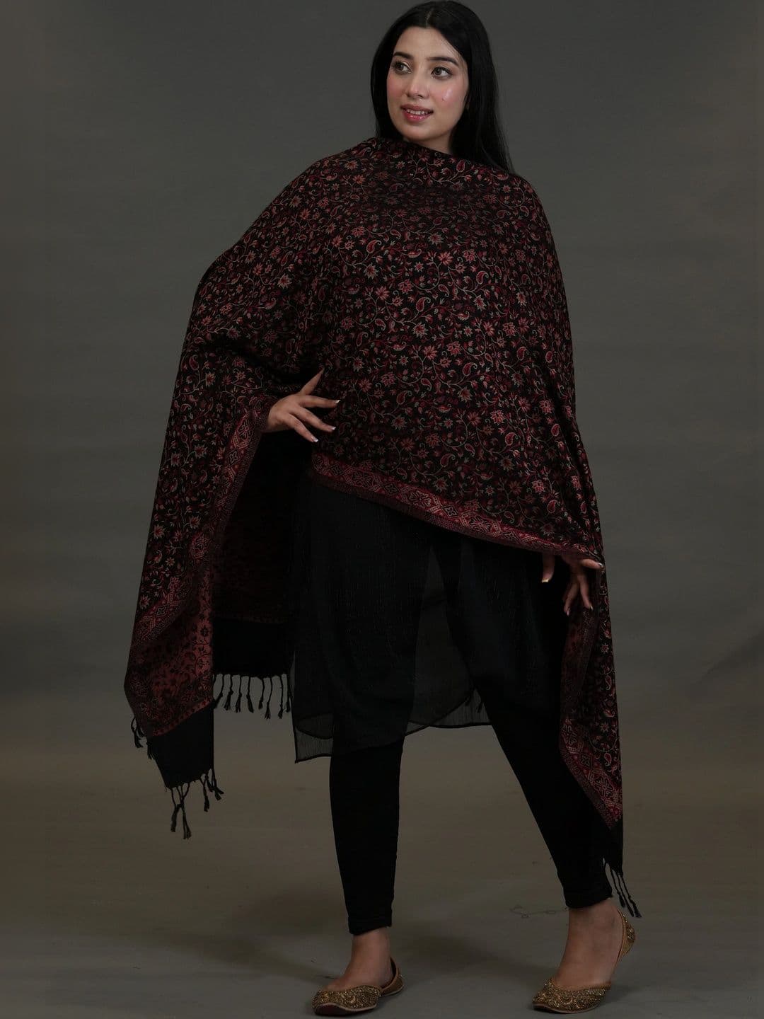 S.T. Women Paisley Woven Design Acrylic Shawl thumbnail 4