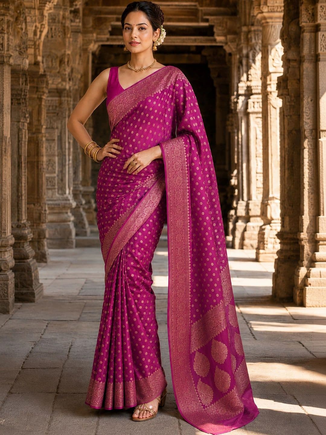 Mitera Woven Design Zari Silk Blend Designer Banarasi Saree thumbnail 2