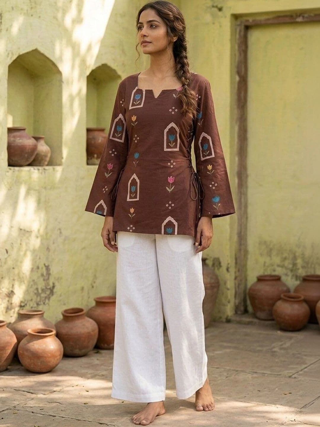 Anouk Rustic Floral Printed Square Neck Flared Sleeves Pure Cotton Kurti - view 1