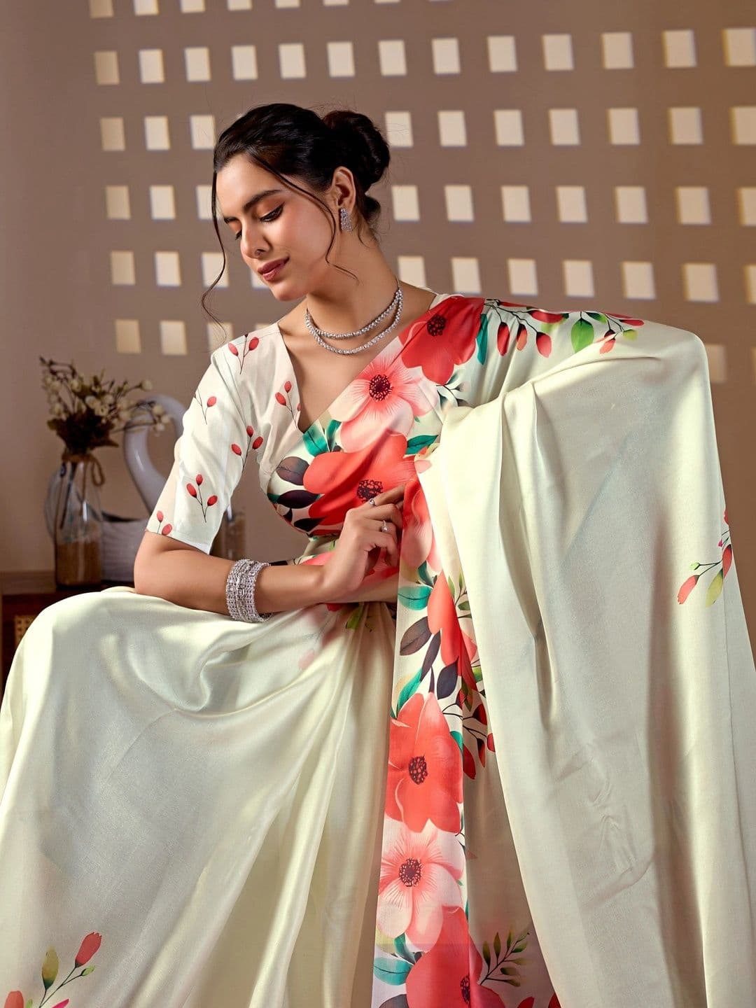DIVASTRI Floral Satin Designer Saree thumbnail 2