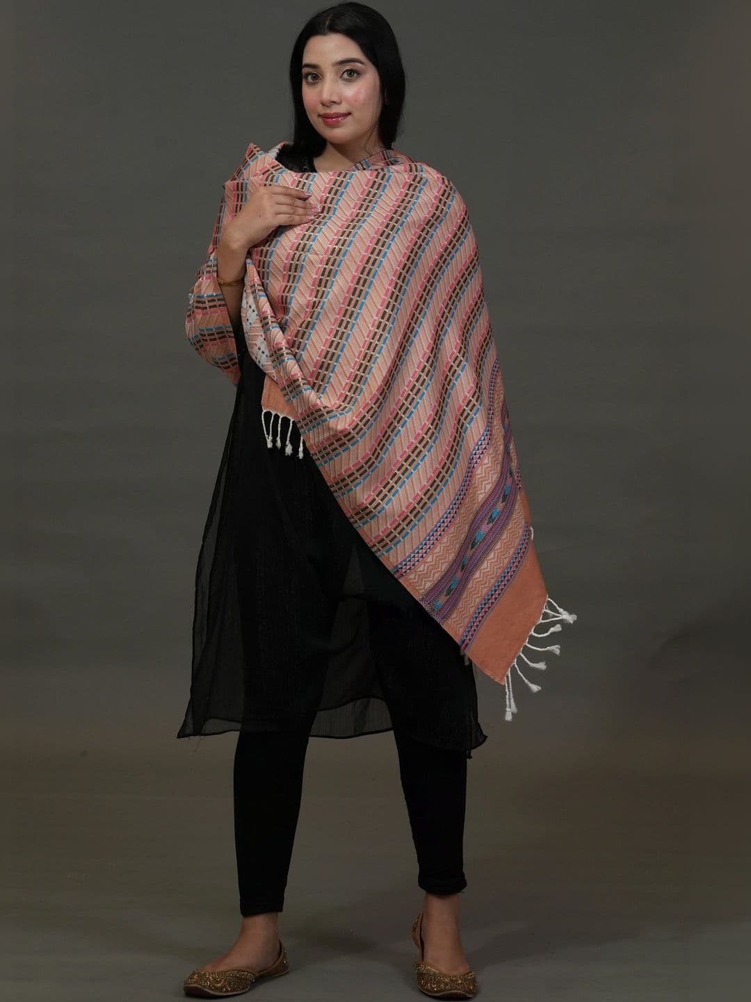 SHIFNEEN Women Geometric Woven Design Acrylic Shawl thumbnail 2