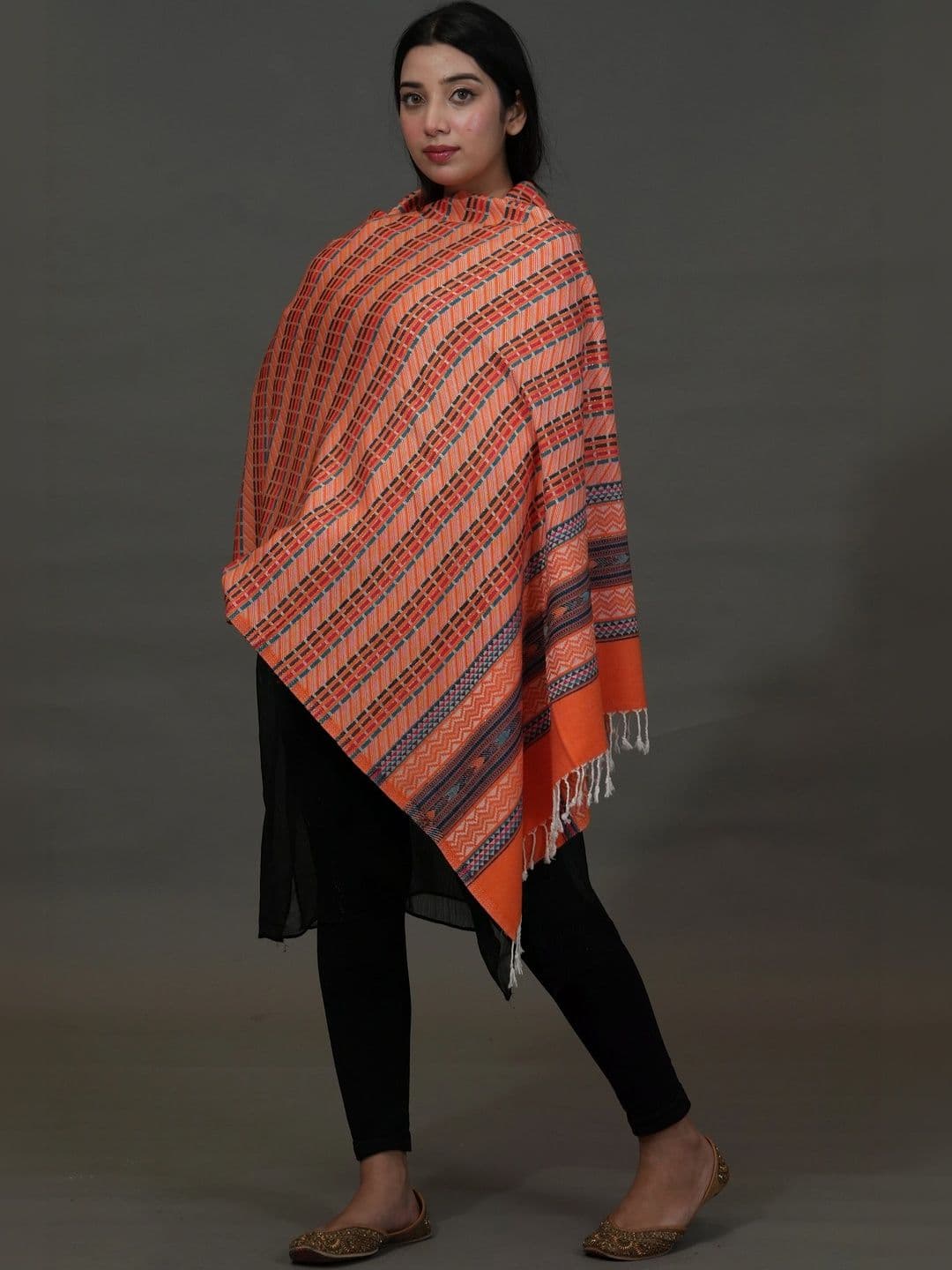 SHIFNEEN Women Geometric Woven Design Acrylic Shawl thumbnail 5