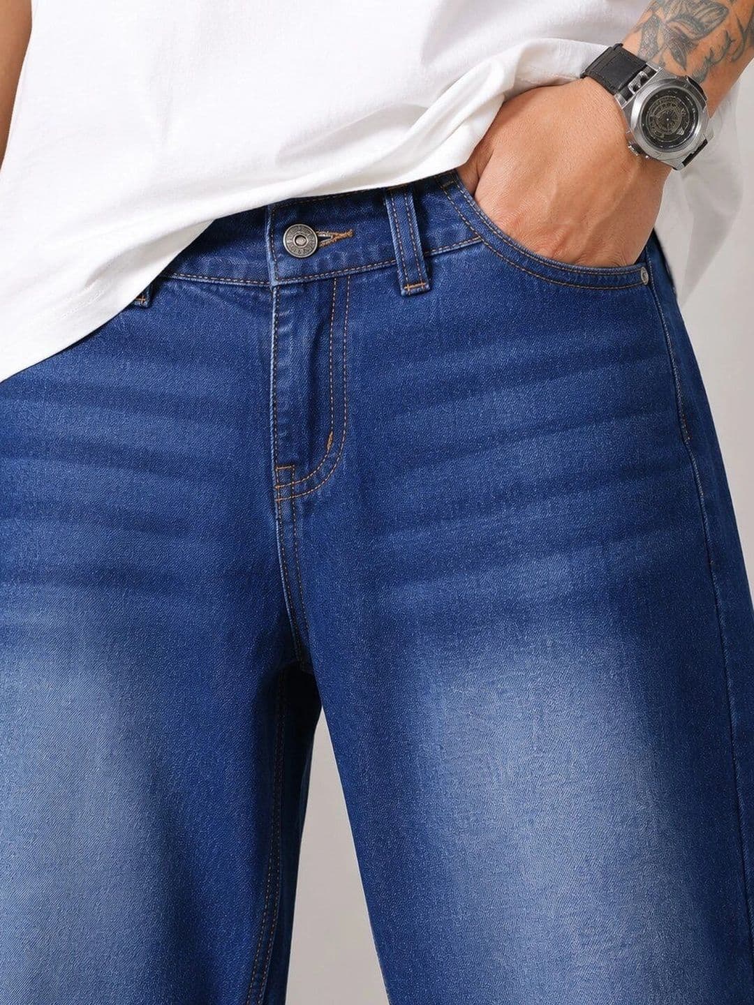 HIGH DENIM Men Straight Fit Mid-Rise Low Distress Stretchable Jeans thumbnail 3