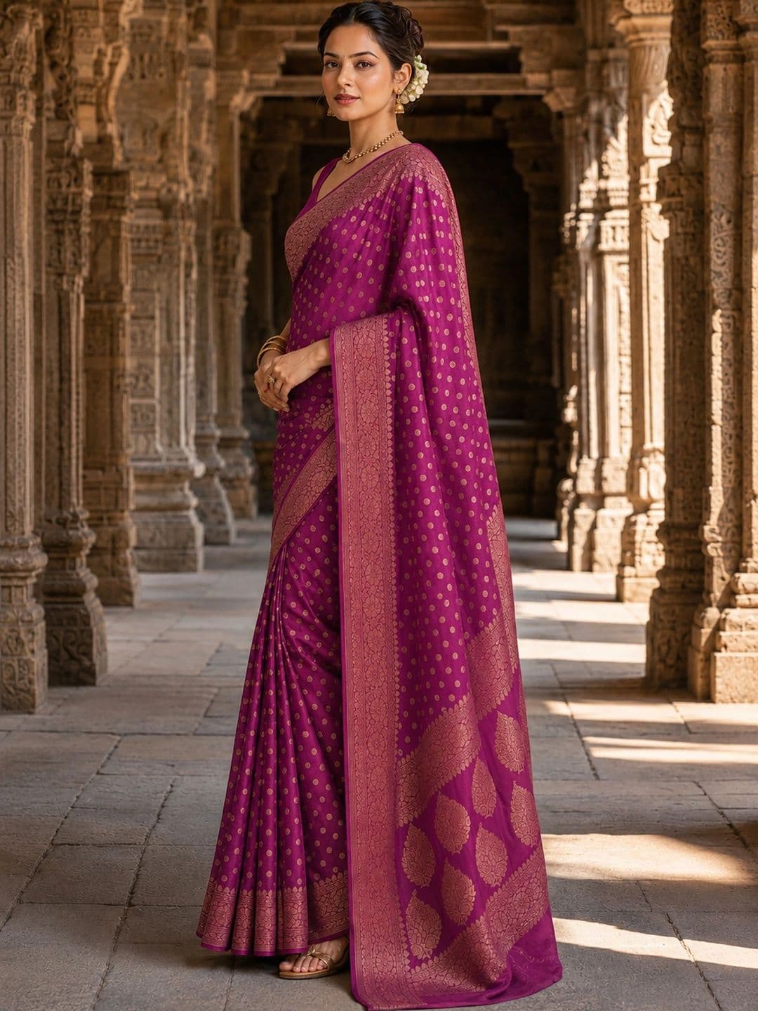 Mitera Woven Design Zari Silk Blend Designer Banarasi Saree thumbnail 5
