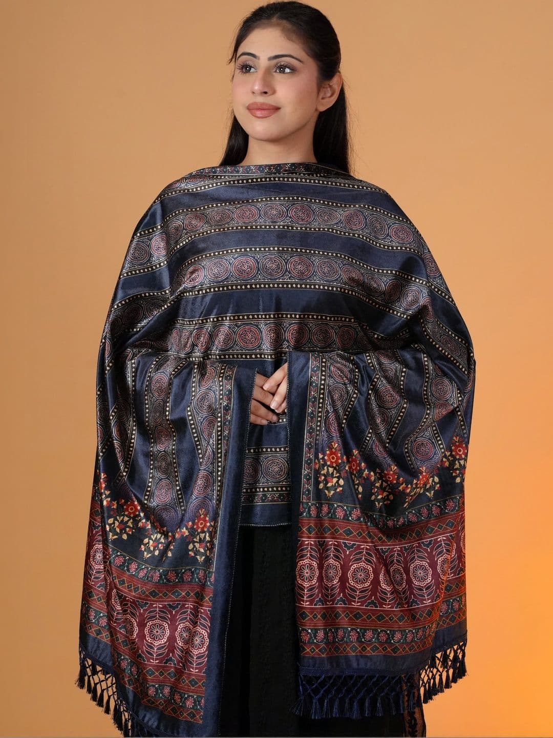 SHIFNEEN Women Ethnic Motifs Printed Velvet Shawl thumbnail 4