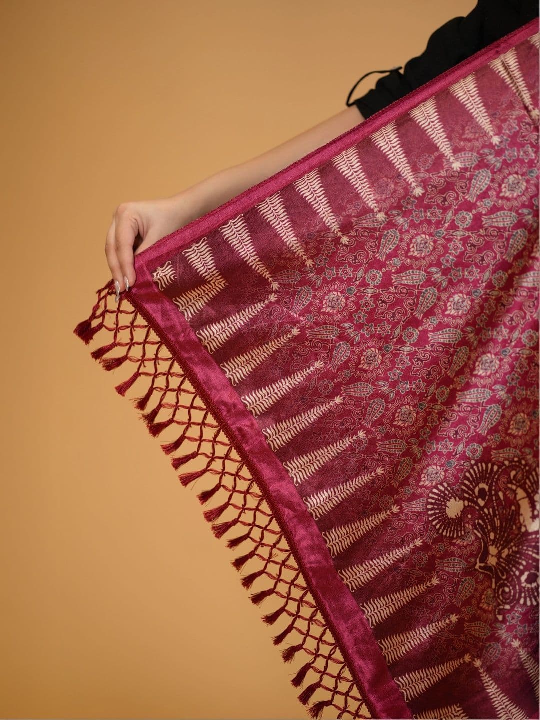 S.T. Women Ethnic Motifs Woven Design Velvet Shawl thumbnail 5