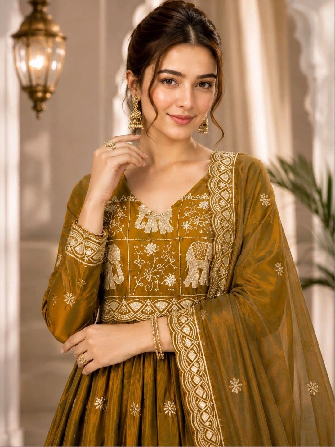 Moda Rapido Women Ethnic Motifs Embroidered Empire Kurta with Palazzos & With Dupatta thumbnail 5