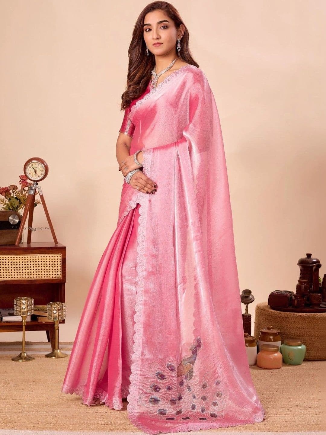 shreevali creation Embellished Embroidered Satin Saree thumbnail 3