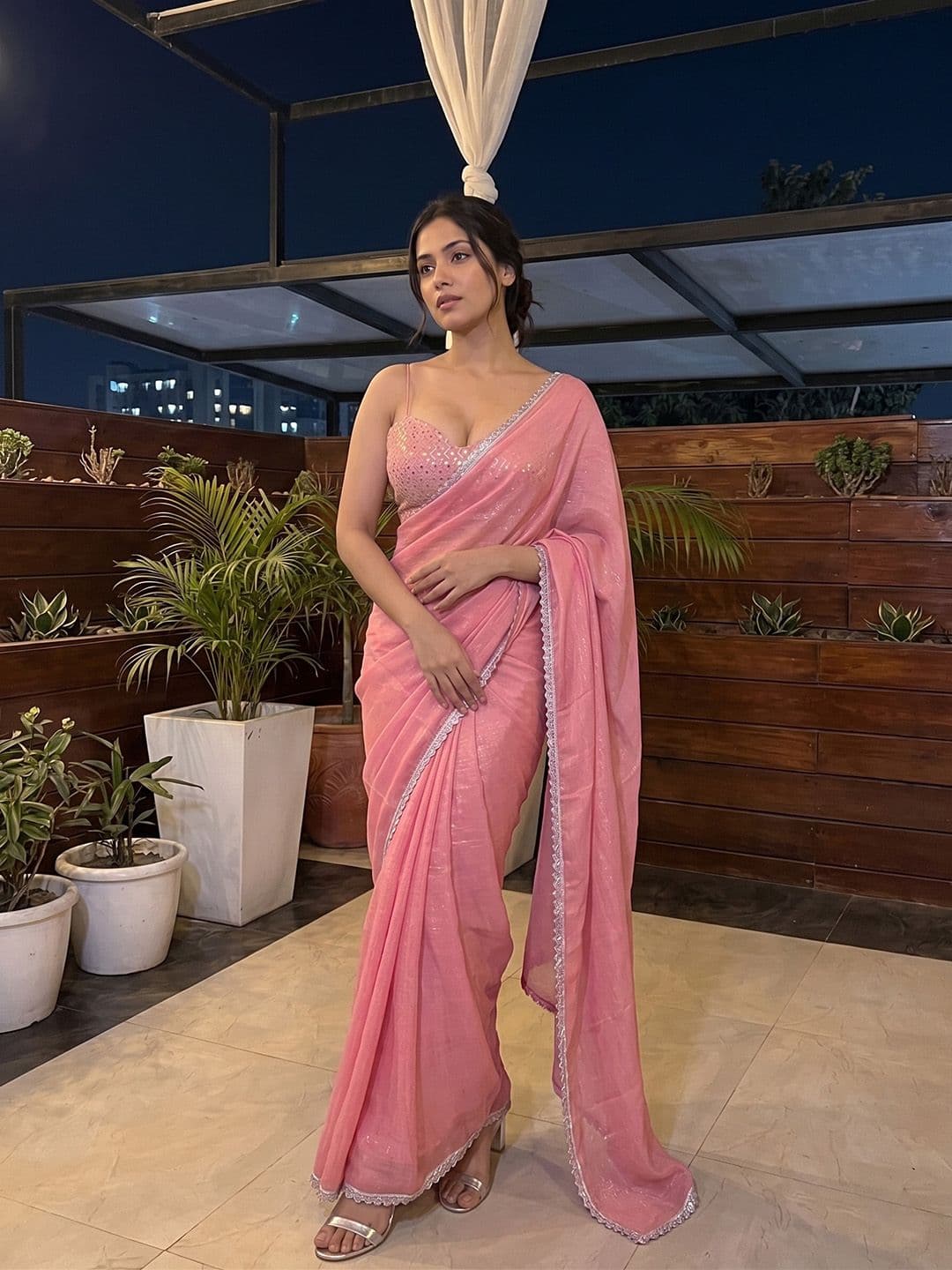 Shreevally Striped Embroidered Organza Saree thumbnail 3