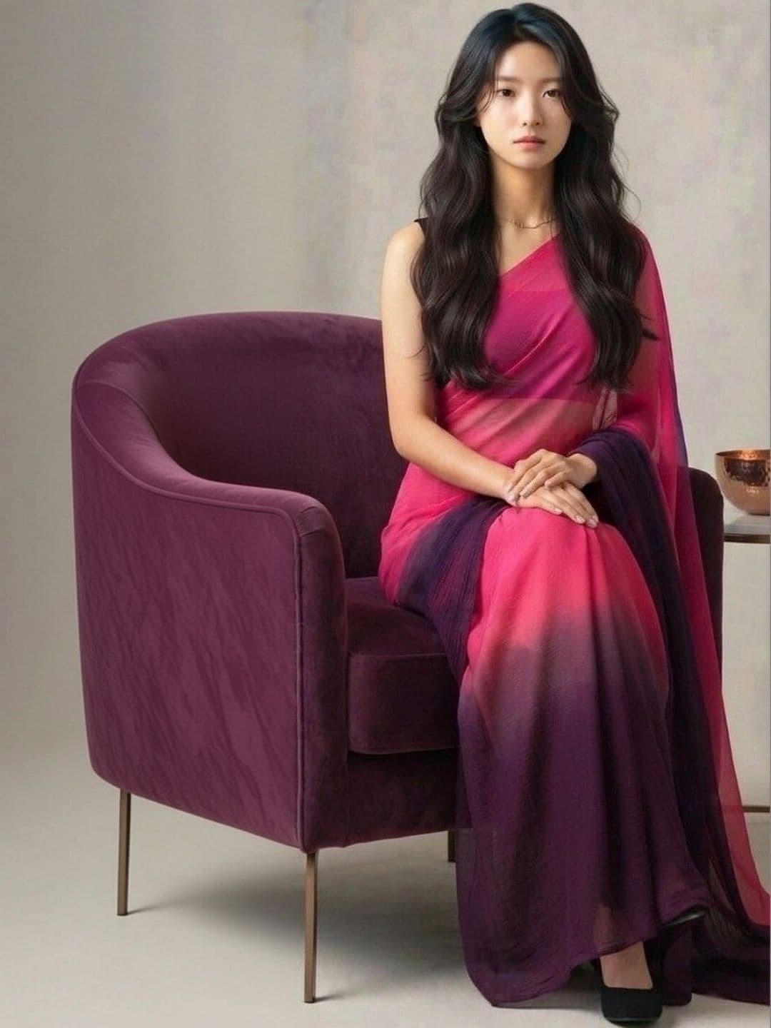 HERE&NOW Ombre Poly Georgette Saree thumbnail 4