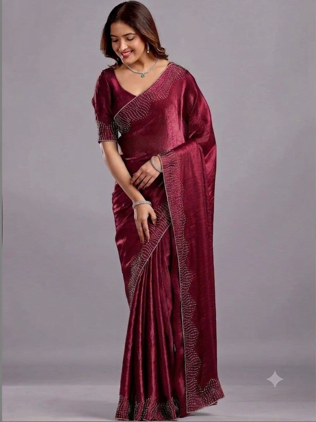 shreevali creation Embellished Satin Saree thumbnail 3