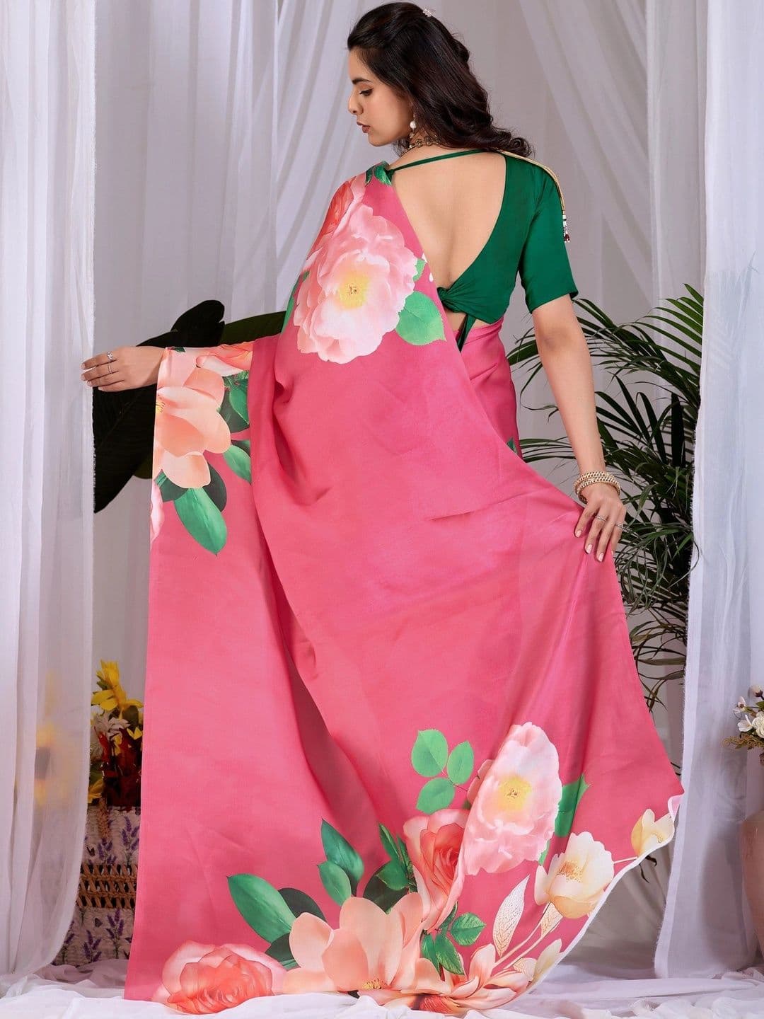 DIVASTRI Floral Satin Designer Saree thumbnail 3