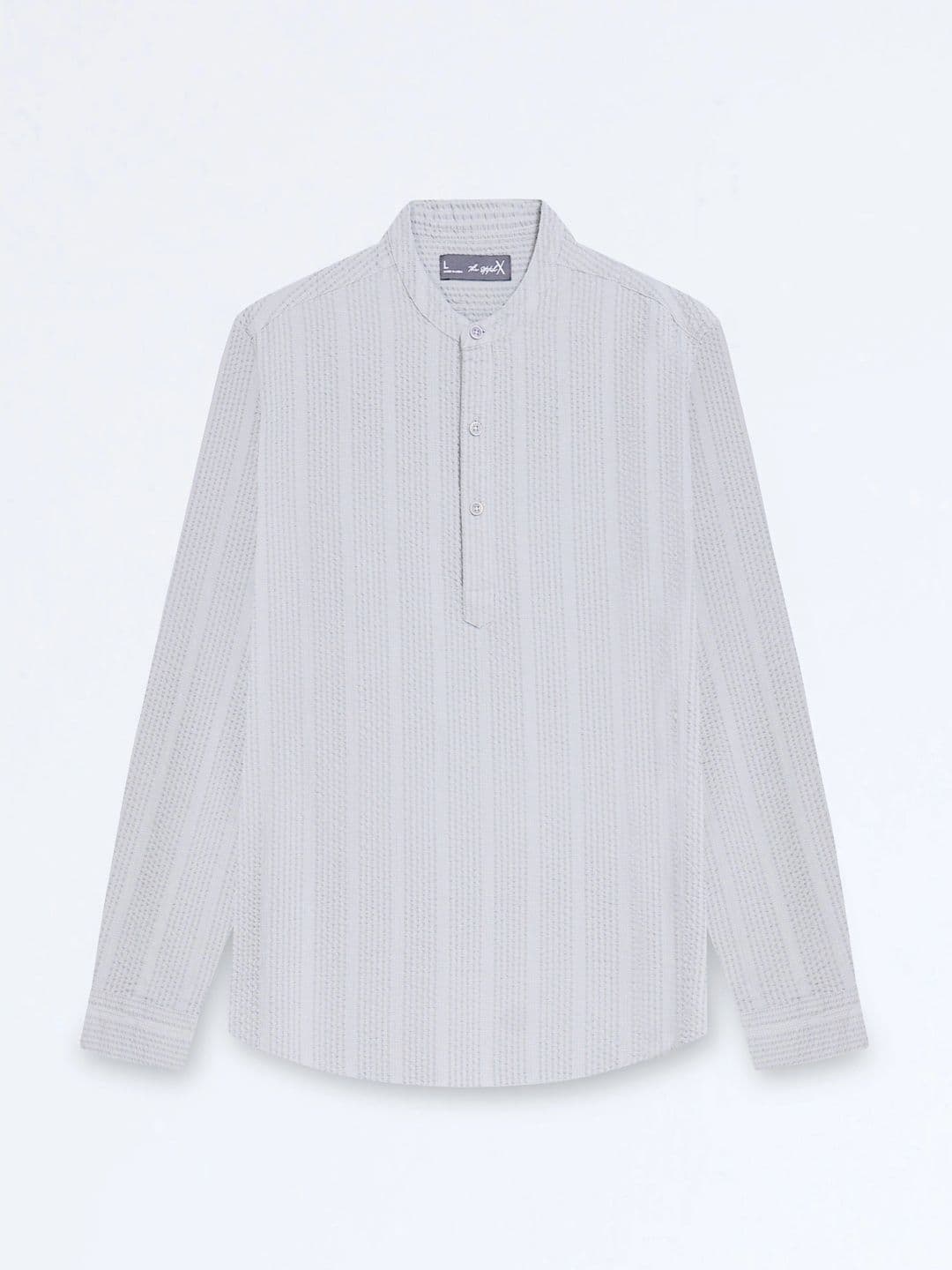 StitchX Men Seersucker Band Collar Pure Cotton Striped Kurta Shirt thumbnail 5