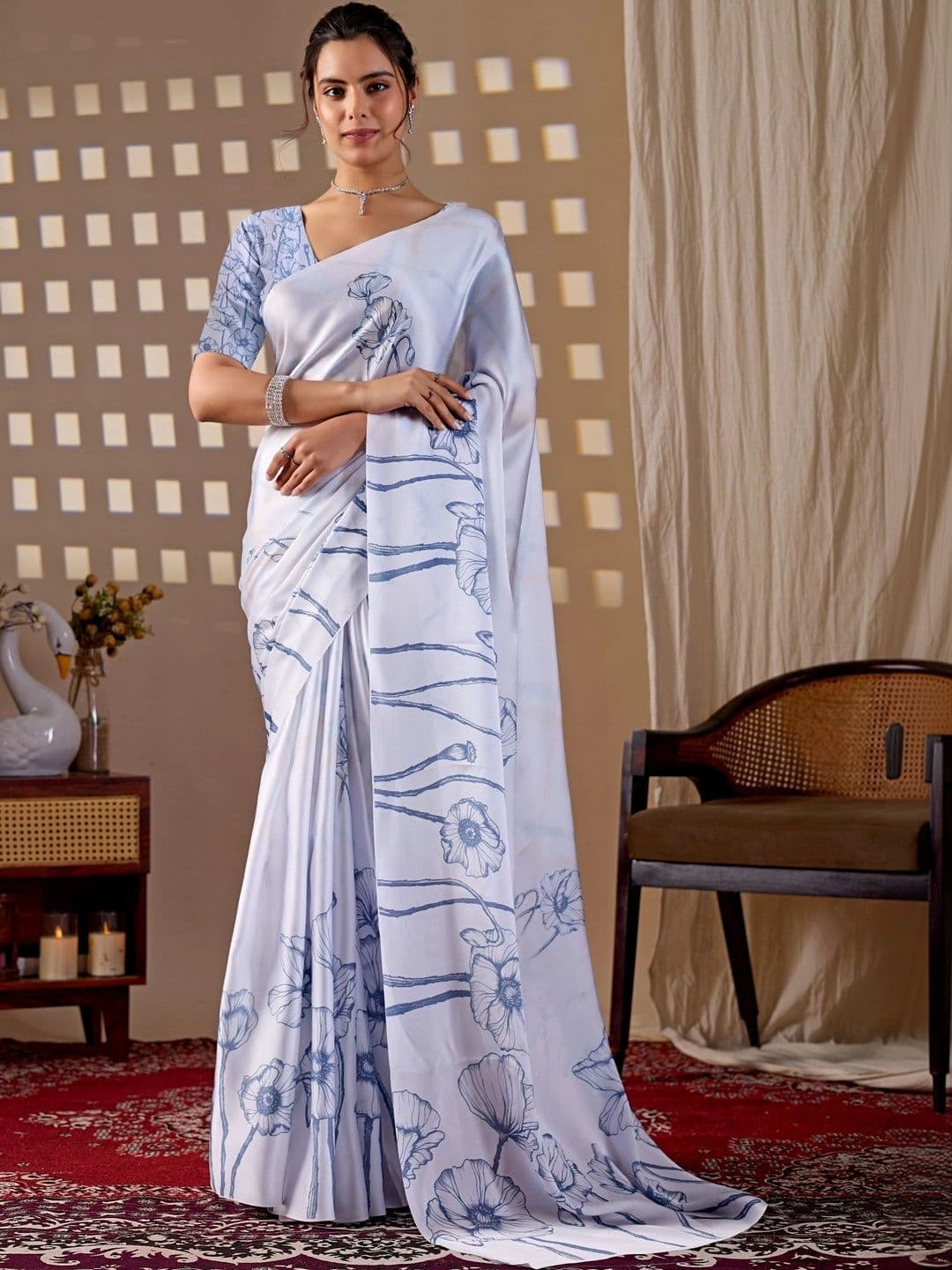 Mitera Floral Satin Designer Saree - view 1